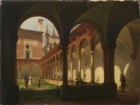 Giovanni Migliara "Chiostro Piccolo della Certosa di Pavia" 
olio su tela (cm 27