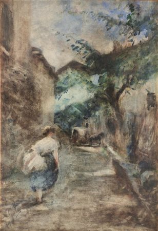 Emilio Gola "Strada a Mondonico o Paesaggio con contadine" 1919
acquerelli su ca