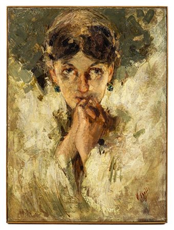 Vincenzo Irolli "Ritratto femminile" 
olio su tela (cm 60x45)
firmato in basso a
