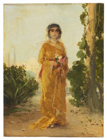 Gerolamo Induno "Fascino orientale" 
olio su tavola (cm 35x27)
firmato in basso