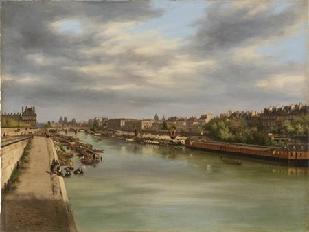 Giuseppe Canella "Lungo la Senna" 1830
olio su tela (cm 48x63)
firmato e datato