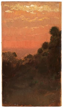 Giuseppe De Nittis "Tramonto rosso" 
olio su tavola (cm 24x14)
firmato in basso