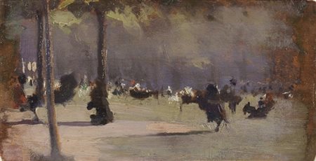 Giuseppe De Nittis "Passeggiata a Bois" 
olio su tavola (cm 11,5x22,2)
al retro: