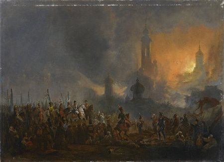 Carlo Bossoli "Napoleone e il suo esercito davanti all'incendio di Mosca" 
olio