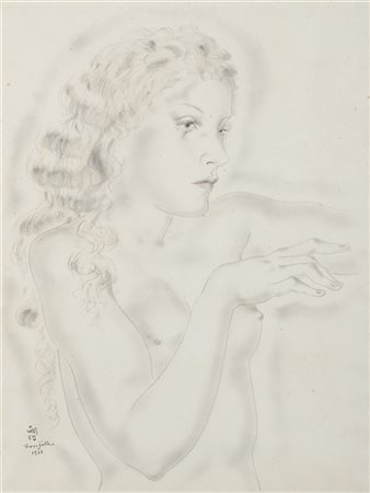 Léonard Tsuguharu Foujita "Portrait de Madeleine" 1933
tecnica mista su carta (c