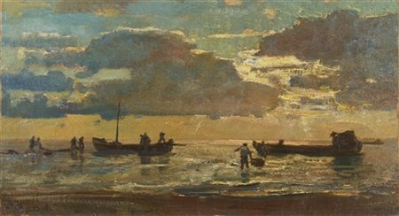 Beppe Ciardi "Pesca in laguna" 
olio su tela (cm 56x100)
firmato in basso a sini