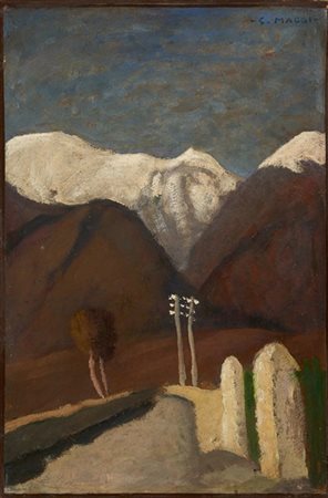 Cesare Maggi "In fondo alla strada" 
olio su tavola (cm 42x28)
firmato in alto a