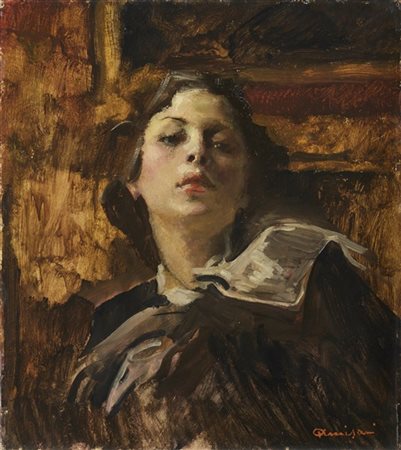 Giuseppe Amisani "Ritratto femminile" 
olio su compensato (cm 52x47)
firmato in