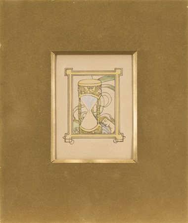 Fernand Khnopff "Clessidra" 
ex libris a tecnica mista su carta (cm 10,5x9)
mono