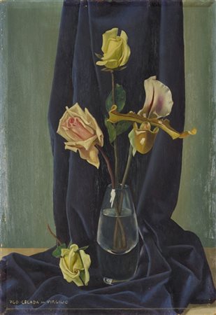Ugo Celada da Virgilio "Composizione con rose" 
olio su masonite (cm 50x35)
firm