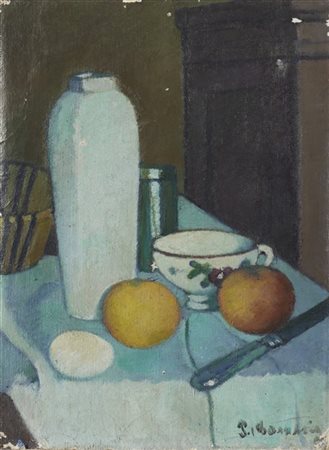 Piero Marussig "Composizione con arance, tazza e varsatoio" 
olio su tela (cm 39