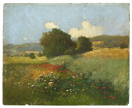 Pál Szinyei Merse "Campagna con papaveri in fiore" 
olio su cartone (cm 24x30)
f