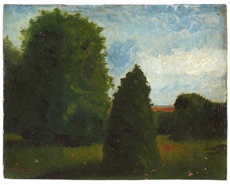 Pál Szinyei Merse "Bosco" 
olio su cartone (cm 16x21,5)
firmato in basso a sinis