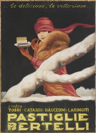 Amerigo Ferrari "Pastiglie Bertelli" 
tecnica mista su carta (cm 65x47)
firmato