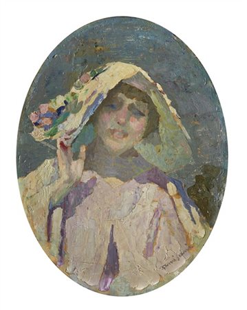 Giuseppe Amisani "Bambina" 
olio su tavola ovale (cm 42x32)
firmato in basso a d