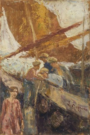 Leonardo Bazzaro "I pescatori chioggiotti" 
olio su compensato (cm 60x40)
firmat