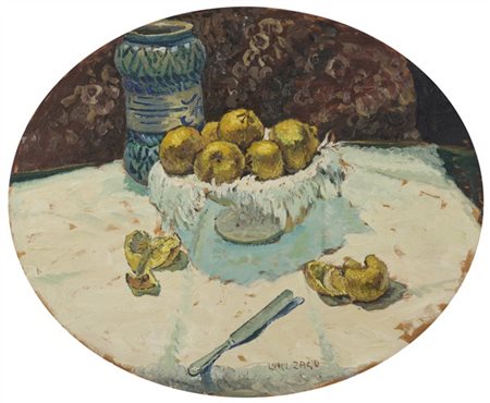 Luigi Zago "Natura morta" 
olio su compensato (cm 60x75)
firmato in basso a dest