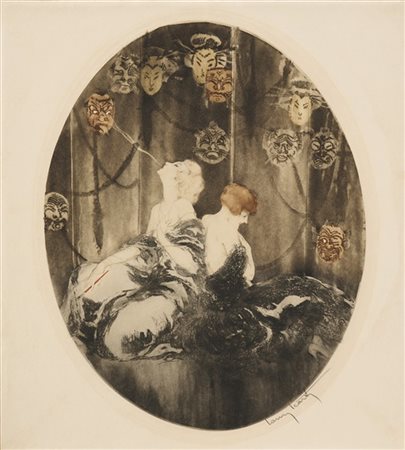 Louis Icart "The Masks" 1926
acquaforte, puntasecca e acquatinta
Lastra ovale (c