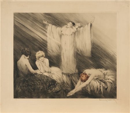 Louis Icart "Pierrot" 1928
acquaforte, puntasecca e acquatinta
lastra cm 48,4x58