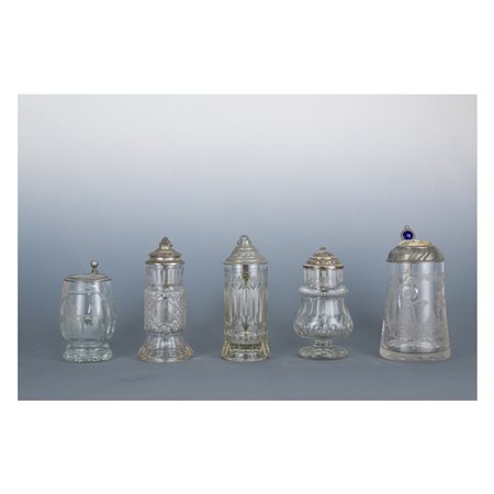 Cinque boccali da birra, area tedesca del XIX secolo