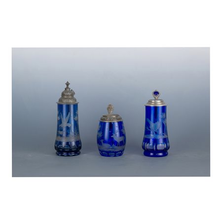 Tre boccali da birra, area tedesca o Boema del XIX secolo