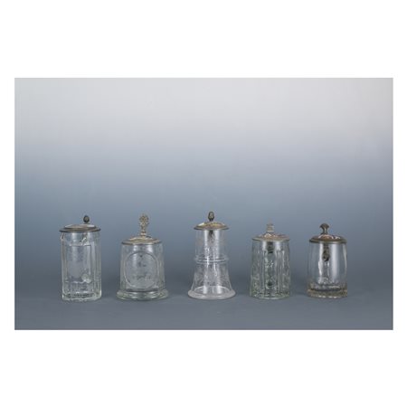 Cinque boccali da birra, area tedesca del XIX secolo