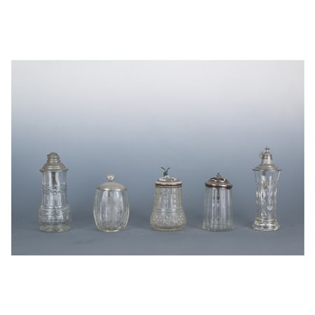 Cinque boccali da birra, area tedesca del XIX secolo