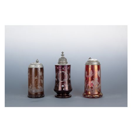 Tre boccali da birra, area tedesca o Boemia del XIX secolo