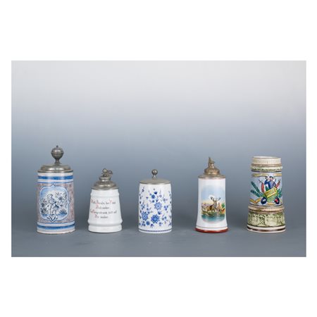 Cinque boccali da birra, area tedesca del XIX o XX secolo