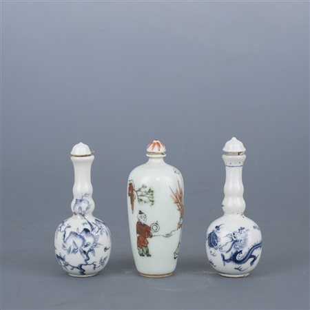 Tre snuff bottles, Cina, XIX secolo