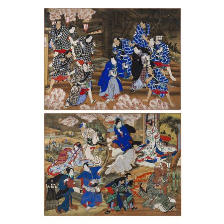 Coppia di pannelli dipinti, Giappone, XVIII secolo