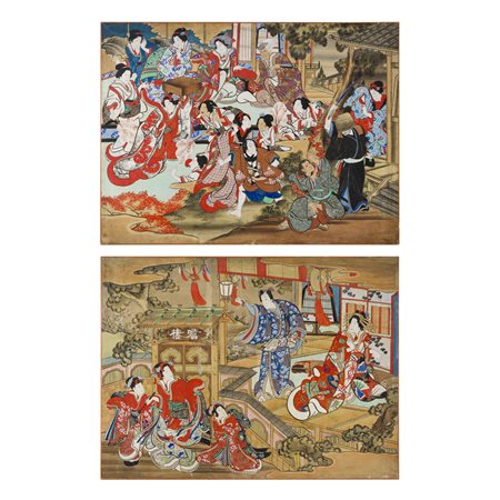 Coppia di pannelli dipinti, Giappone, XVIII secolo