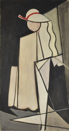 Ideo Pantaleoni (1904 - 1993) SENZA TITOLO, 1947 olio su tela, cm 100x50...