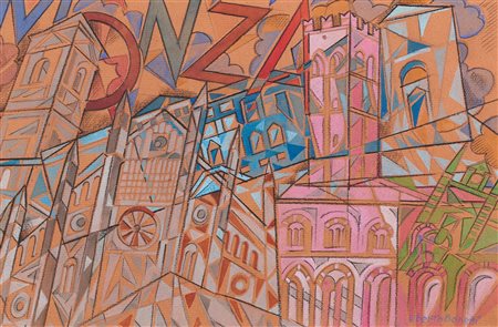 Uberto Bonetti (Viareggio, 1909 - 1993) Aereovista su Monza Anni '30 Tecnica...