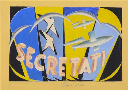 Tazio Alcedi (1924 - 2004) Aeropittura - Secretati Tecnica mista su carta cm....