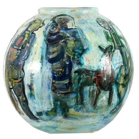 Emilio Scanavino (Genova, 1922 - Milano, 1986) Terracotta policroma h. cm....