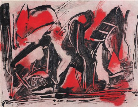 Emilio Vedova (Venezia, 1919 - 2006) Oltre 1988 Olio su tela cm. 32,5x42,5...