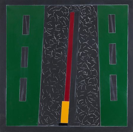 Franco Angeli (Roma, 1935 - 1988) Torre Velasca 1987-88 Tecnica mista su tela...