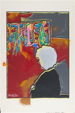 Ugo Nespolo (Mosso Santa Maria (Bi), 1941) Senza titolo Olio su carta a mano...