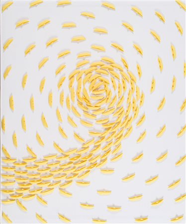 Riccardo Gusmaroli (Verona, 1963) Vortice Giallo 2024 Barche di carta su tela...