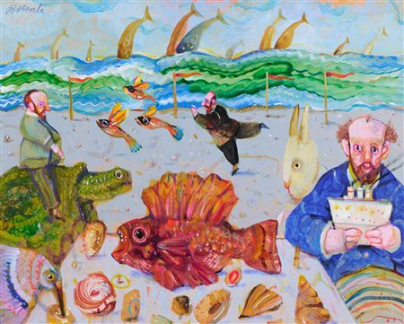 Antonio Possenti (Lucca, 1933 - Lucca, 2016) Una Spiaggia 2001 Olio su tavola...
