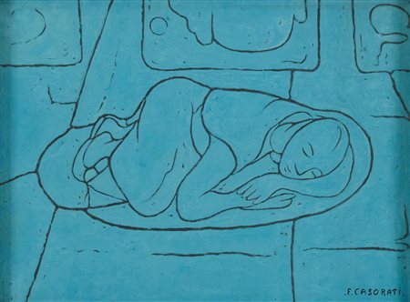 Felice Casorati (Novara, 1887 - Torino, 1963) Figura accovacciata 1950 ca....
