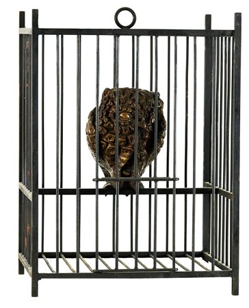 Luciano Minguzzi (Bologna, 1911 - 2004) Civetta in gabbia Bronzo cm. 63x37x47...