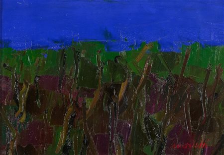 Ennio Morlotti (Lecco, 1910 - Milano, 1992) Ulivi 1964 Olio su tela cm. 35x50...