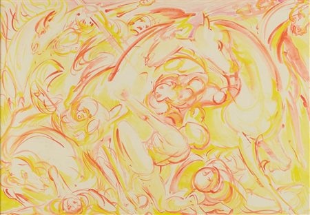 Aligi Sassu (Milano, 1912 - Pollenca (E), 2000) Grande battaglia 1964 Tempera...