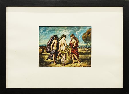 GIORGIO DE CHIRICO, "Le tre grazie", ripreso dal dipinto del 1957