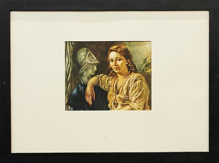 GIORGIO DE CHIRICO, "Ritratto di Isabella Far con busto di Minerva", ripreso dal dipinto del 1946
