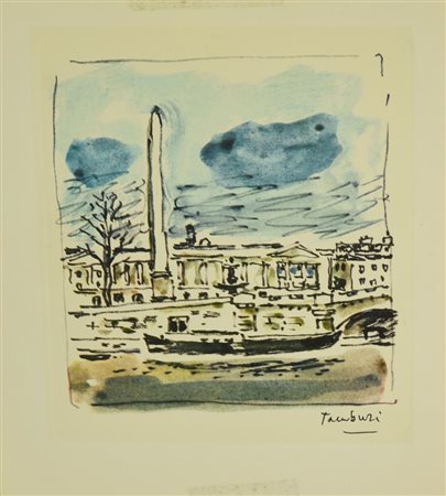 Orfeo Tamburi LUNGO IL FIUME riproduzione fotolitografica su carta, cm 32x34...