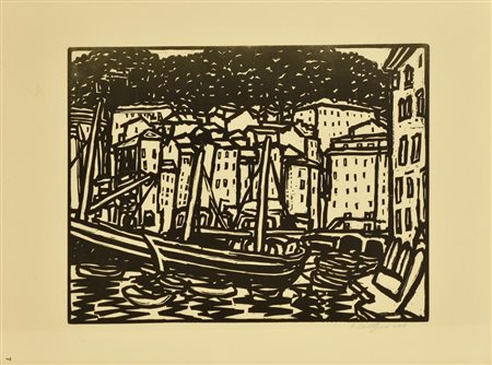 Amleto Del Grosso BARCHE SUL CANALE xilografia, cm 32x44 firma e firma in lastra