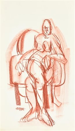 GIANBAR (Gianni Baretta) NUDO IN POLTRONA tecnica mista su cartoncino, cm...